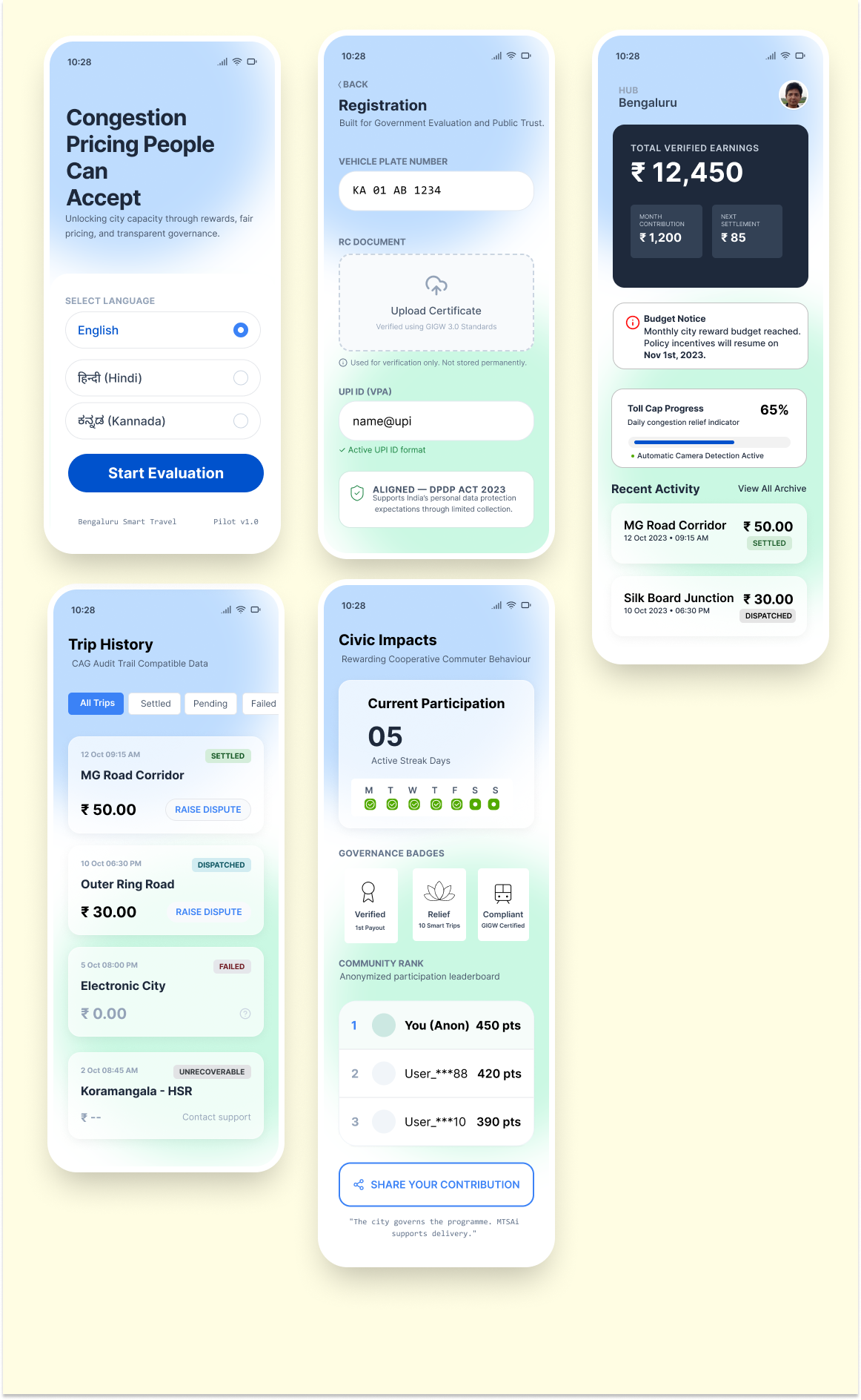 Commuter Rewards app UI mobile screen